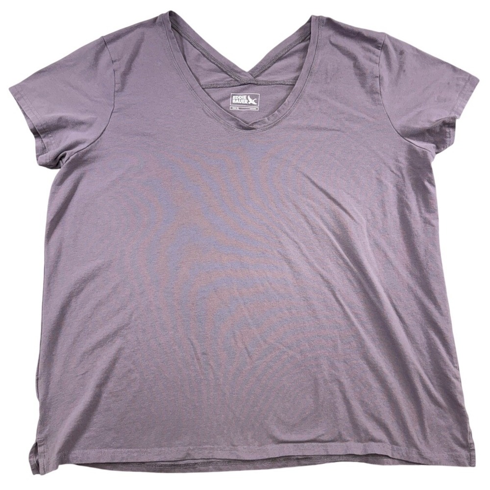Eddie Bauer Womens XL Purple V-Neck Short Sleeve Tee Back Detail Cotton Blend